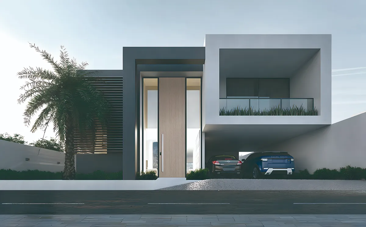 Bespoke monumental aluminium entrance designed for a premium Dubai residence